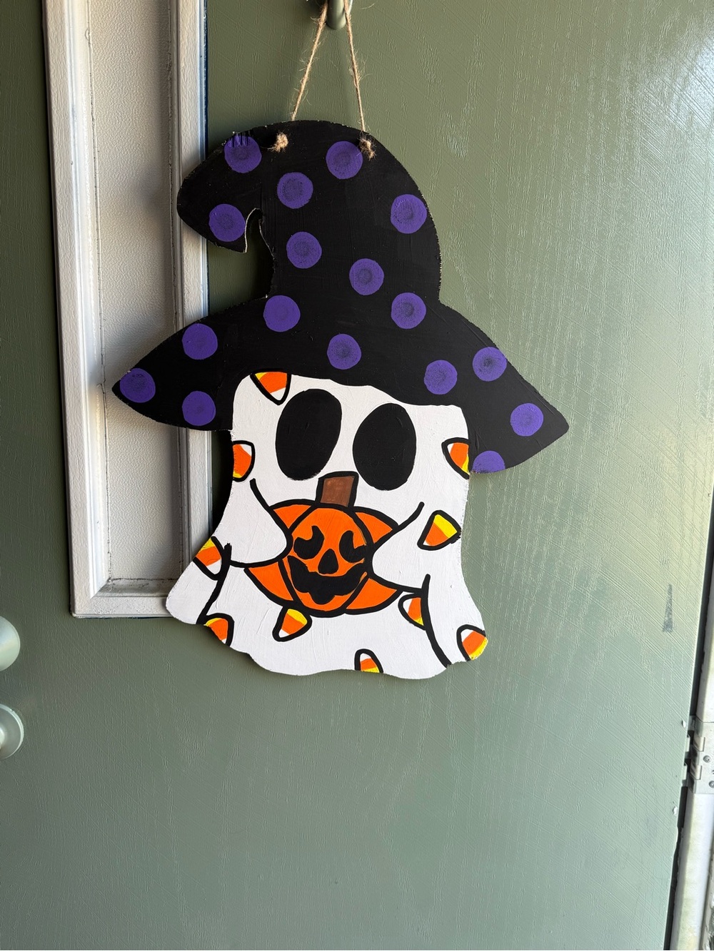 Halloween Ghost Costume Accessory - White & Black with Purple Hat